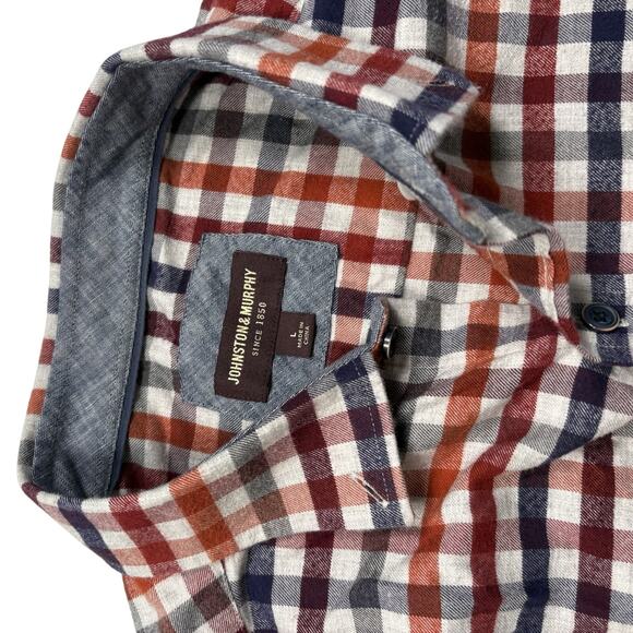 JOHNSON AND MURPHY Shirt Button Up Men Large Blue Red Flip Cuff Cotton (298) - Picture 9 of 10